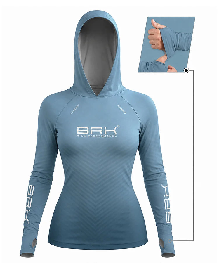 Camisa de Pesca Feminina Brk com Capuz Hybrid Azul Degradê com Proteção Solar UV50+