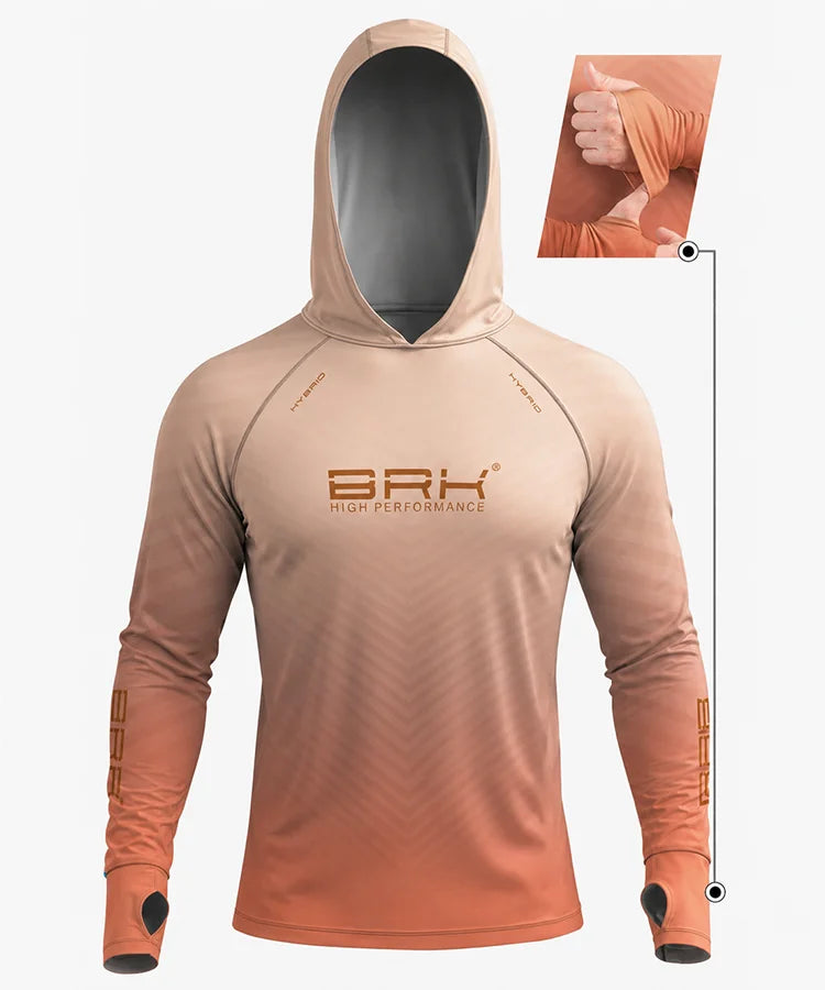 Camisa de Pesca Brk com Capuz Hybrid Bege e Laranja Degradê com Proteção Solar UV50+