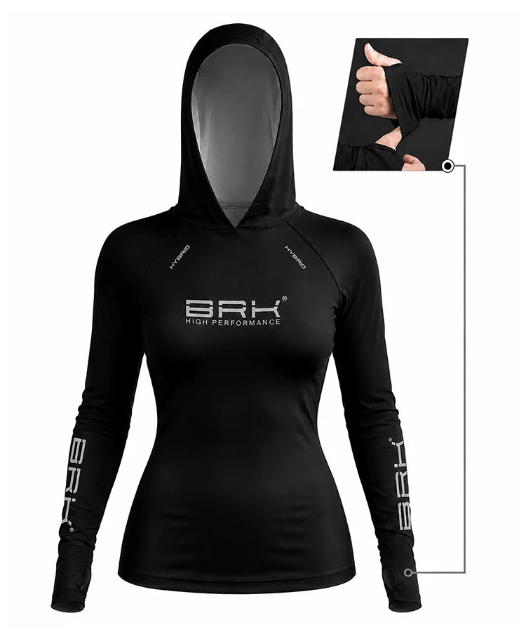 Camisa de Pesca Feminina Brk com Capuz Hybrid Preto Liso com Proteção Solar UV50+