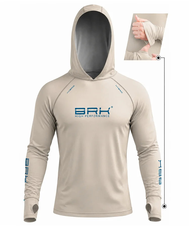 Camisa de Pesca Brk com Capuz Hybrid Bege Claro Liso com Proteção Solar UV50+