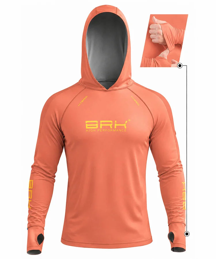 Camisa de Pesca Brk com Capuz Hybrid Laranja Coral Liso com Proteção Solar UV50+