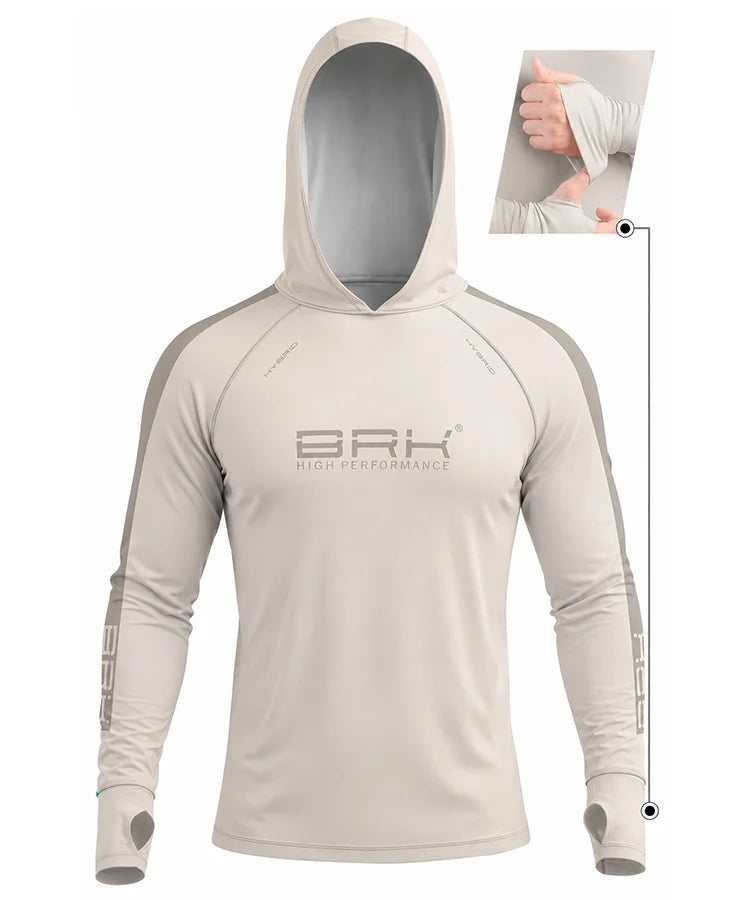Camisa de Pesca Brk com Capuz Hybrid Off White Liso com Proteção Solar UV50+