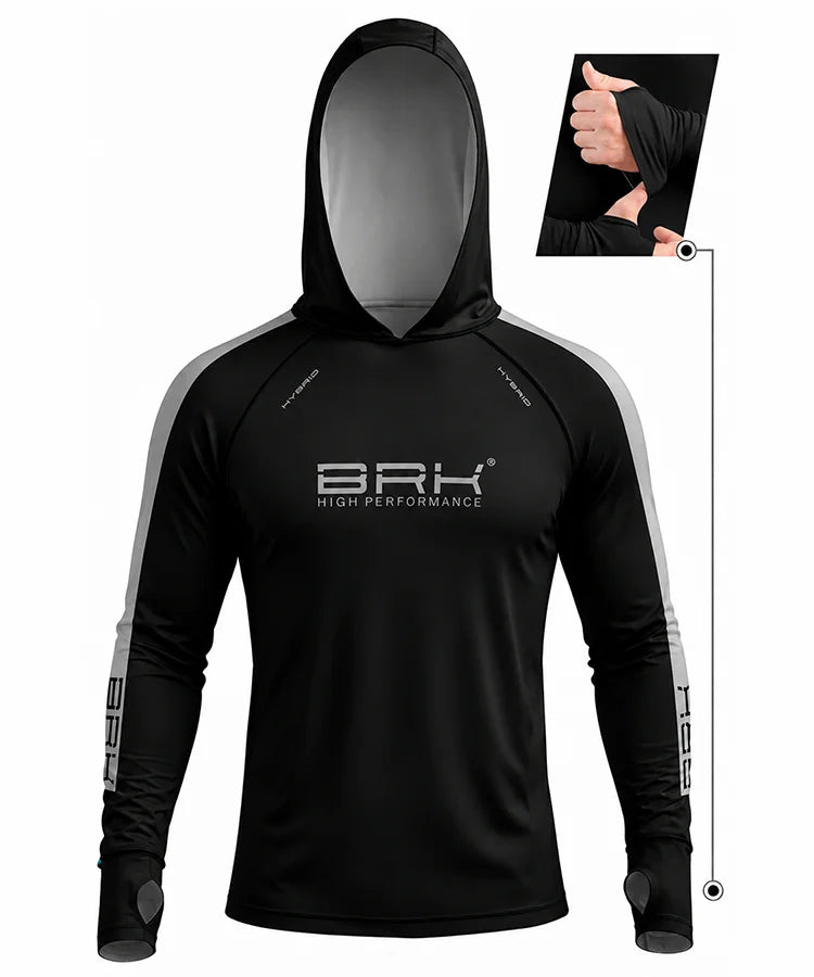 Camisa de Pesca Brk com Capuz Hybrid Preto com Cinza Fusion com Proteção Solar UV50+
