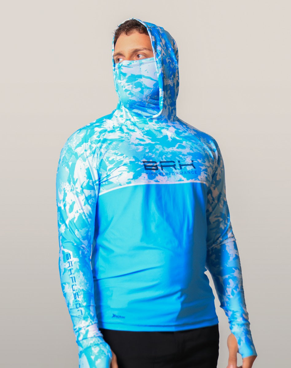 Camisa FusionX Brk Marine Azul Claro com Capuz e Proteção UV50+ - Brk Fishing
