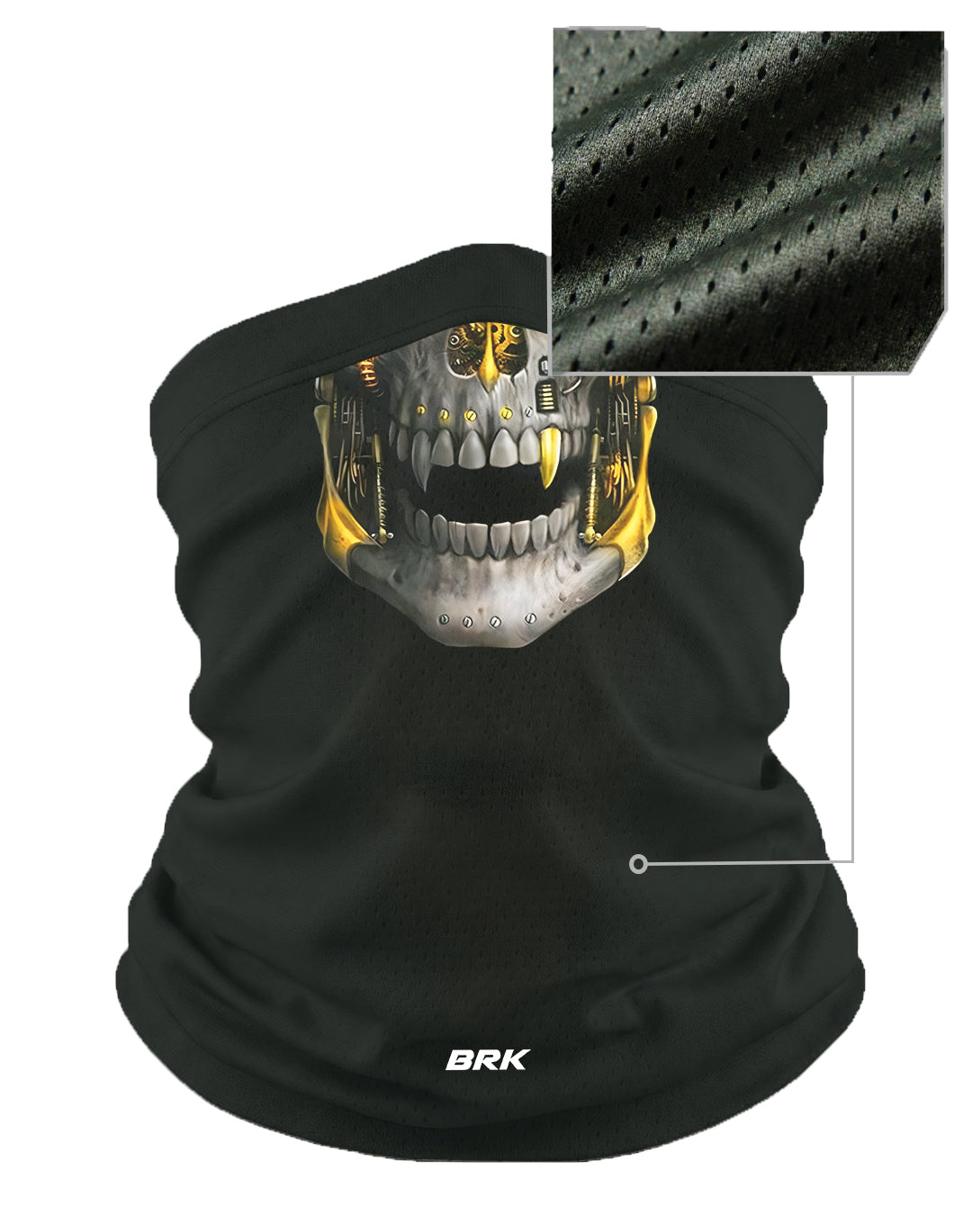 Bandana BlackMask Brk Caveira Mecânica Detalhes Dourados com Proteção UV50+