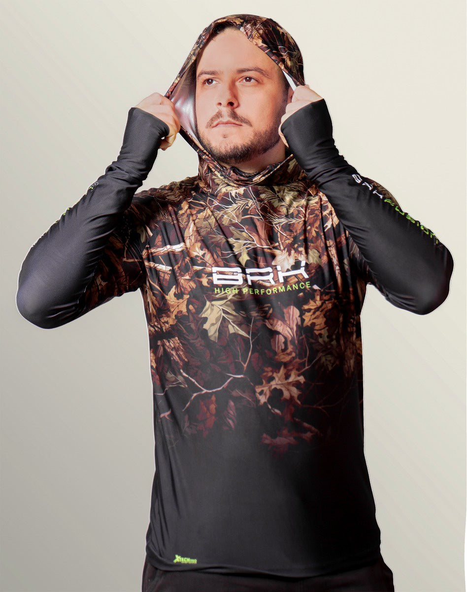 Camisa FusionX Brk Hunter Camu Floresta Preta com Capuz e Proteção UV50+ - Brk Fishing