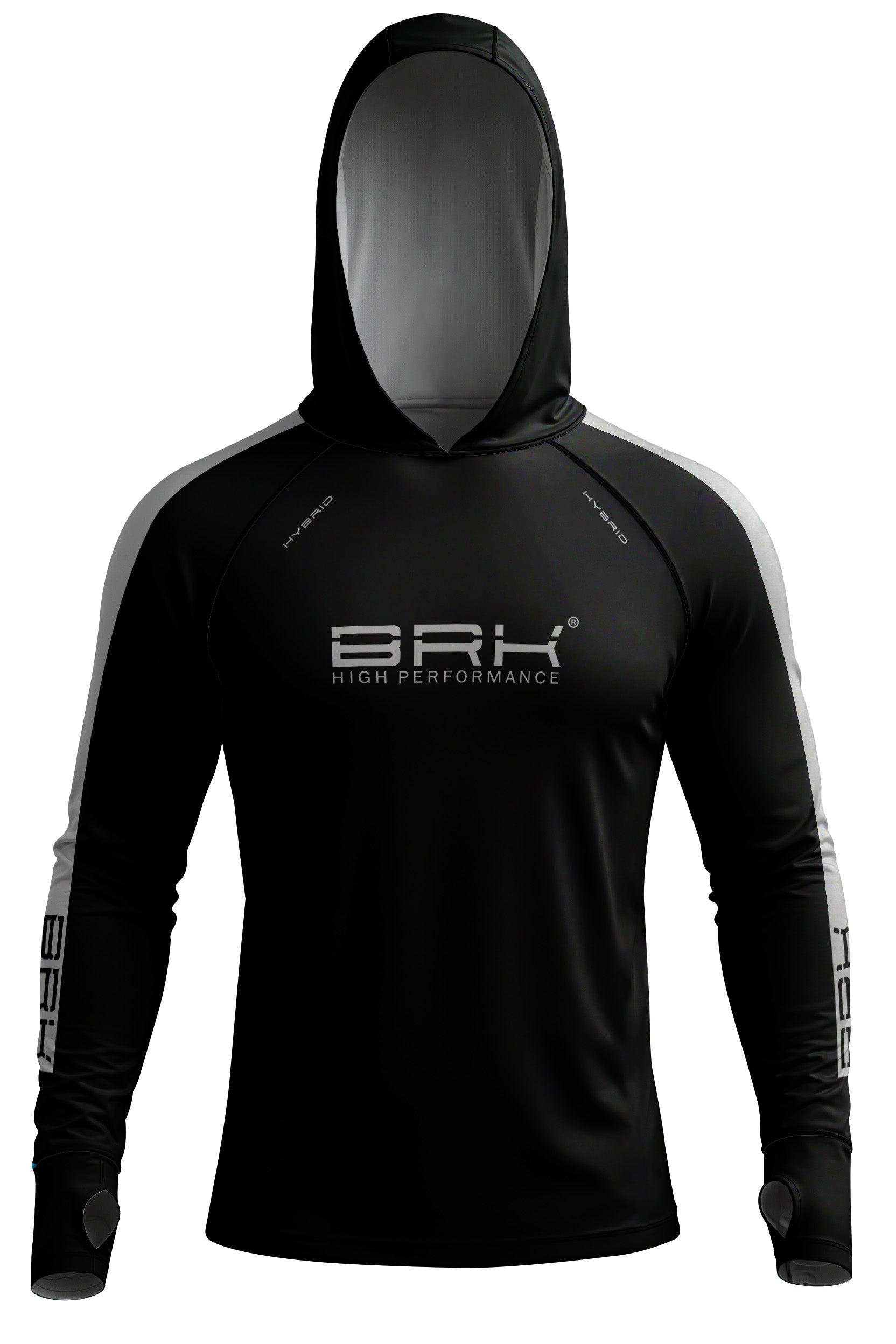Camisa de Pesca Brk com Capuz Hybrid Preto com Cinza Fusion com Proteção Solar UV50+