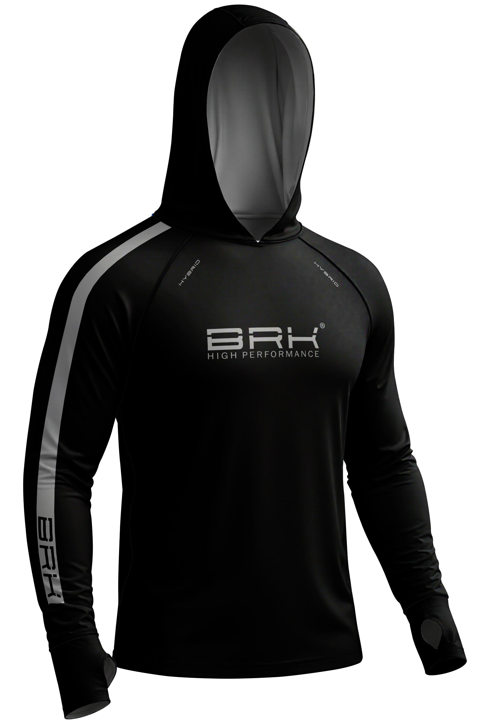Camisa de Pesca Brk com Capuz Hybrid Preto com Cinza Fusion com Proteção Solar UV50+