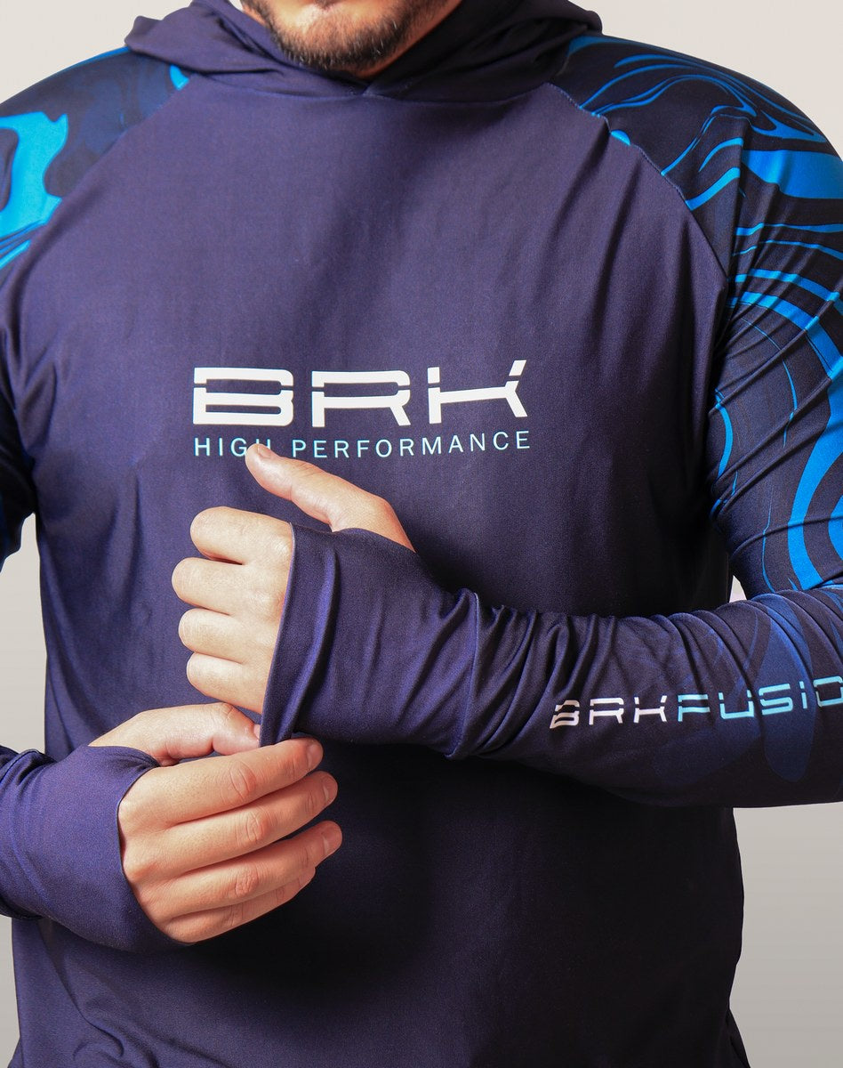 Camisa FusionX Brk Camo Distorções Azul com Capuz e Proteção UV50+ - Brk Fishing