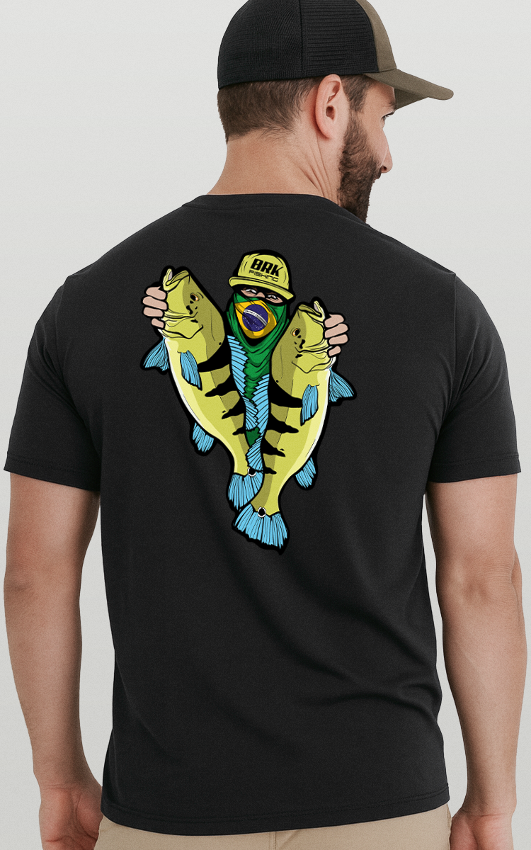 Camiseta de Pesca Brk Fishing Pescador de Tucunaré Azul com Algodão Premium - Brk Fishing