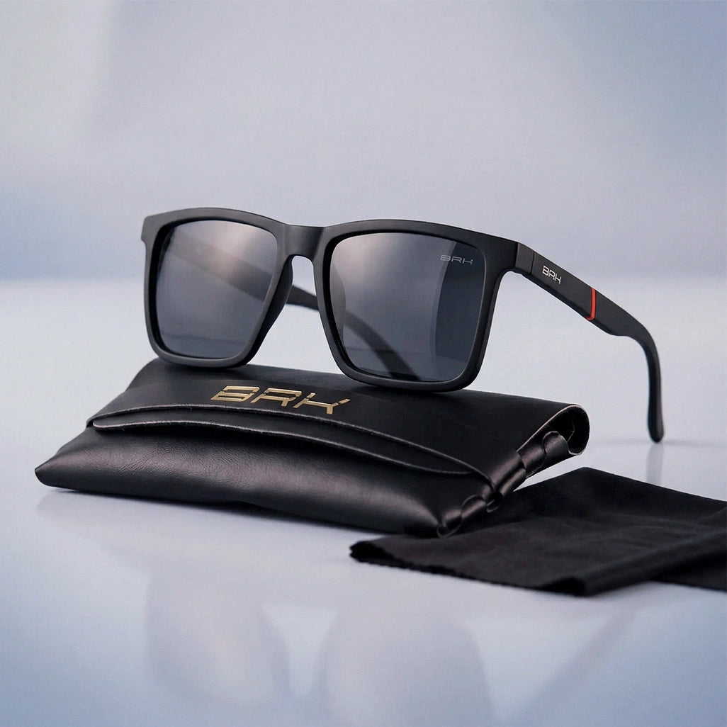 Óculos de Sol Brk Quadrado Preto com Lente Polarizada Cinza UV400