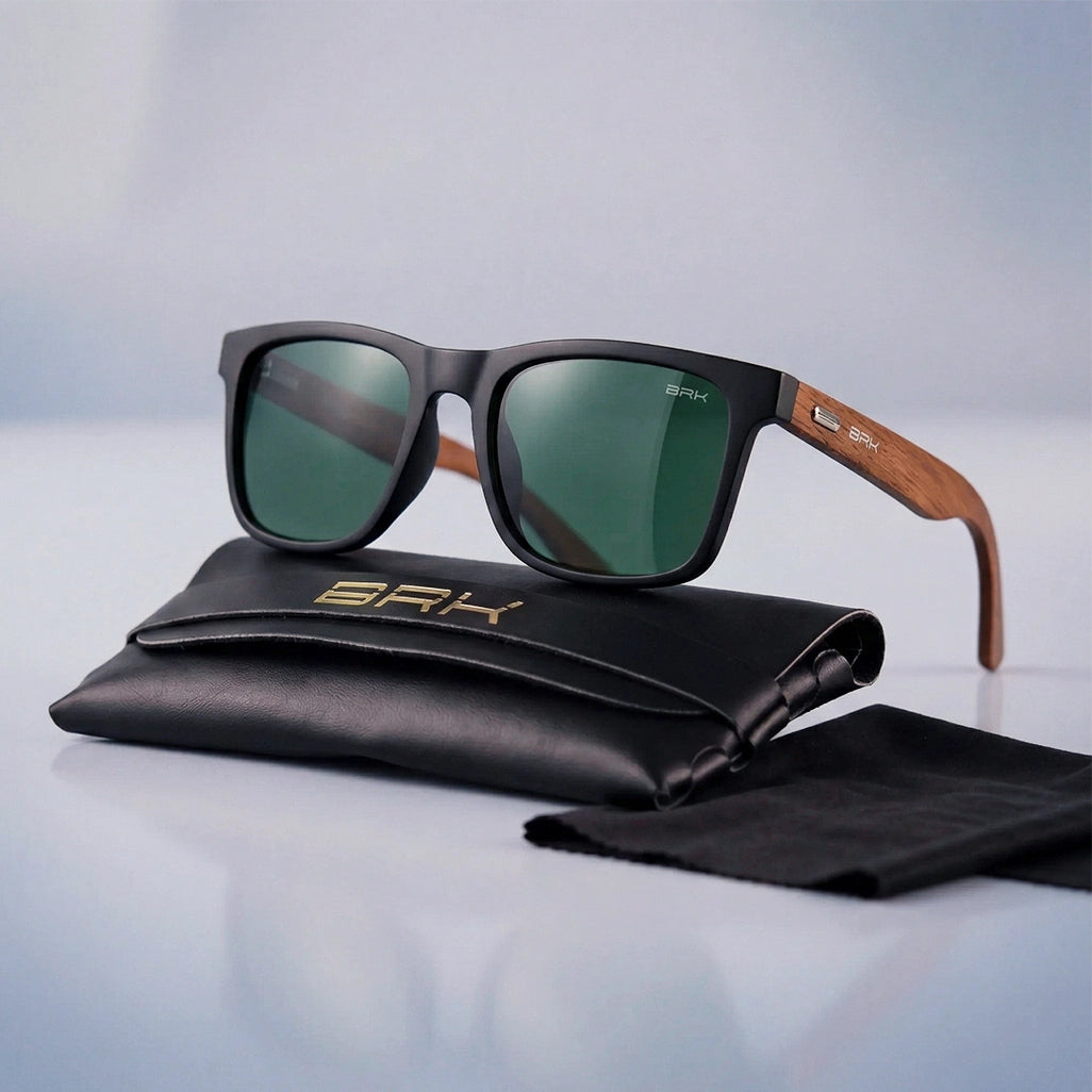 Óculos de Sol Brk Quadrado Preto com Lente Polarizada Verde UV400
