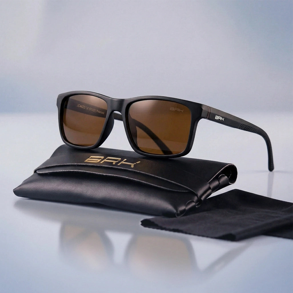 Óculos de Sol Brk Quadrado Preto com Lente Polarizada Marrom UV400