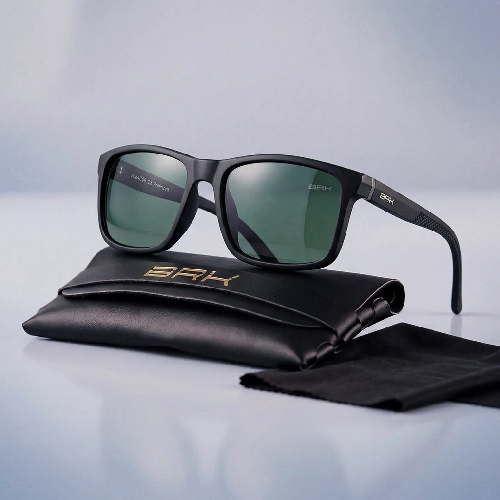 Óculos de Sol Brk Quadrado Ranger Preto com Lente Polarizada Verde UV400