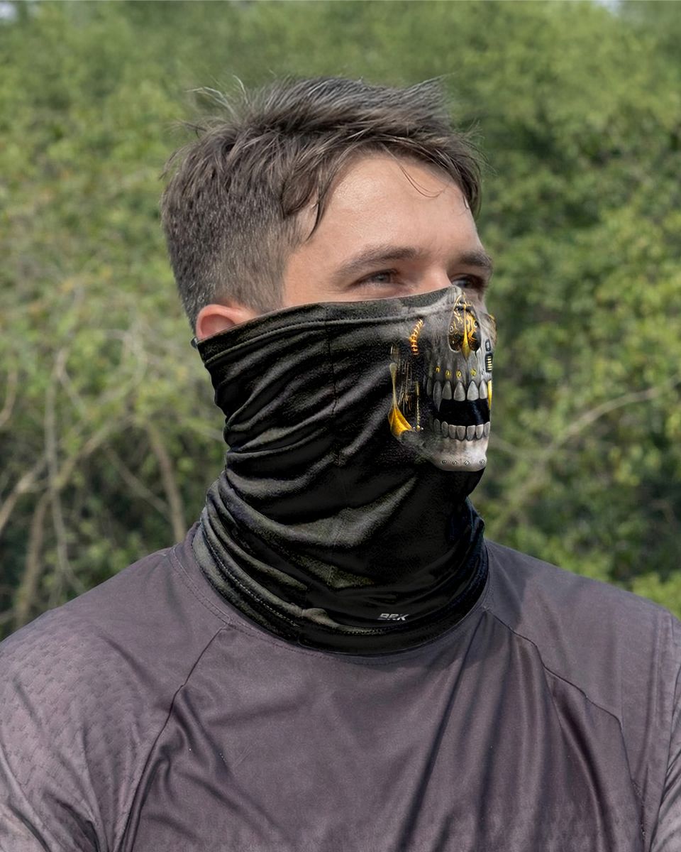 Bandana Tubeneck BRK Caveira Mecânica Detalhes Dourados com Proteção UV50+