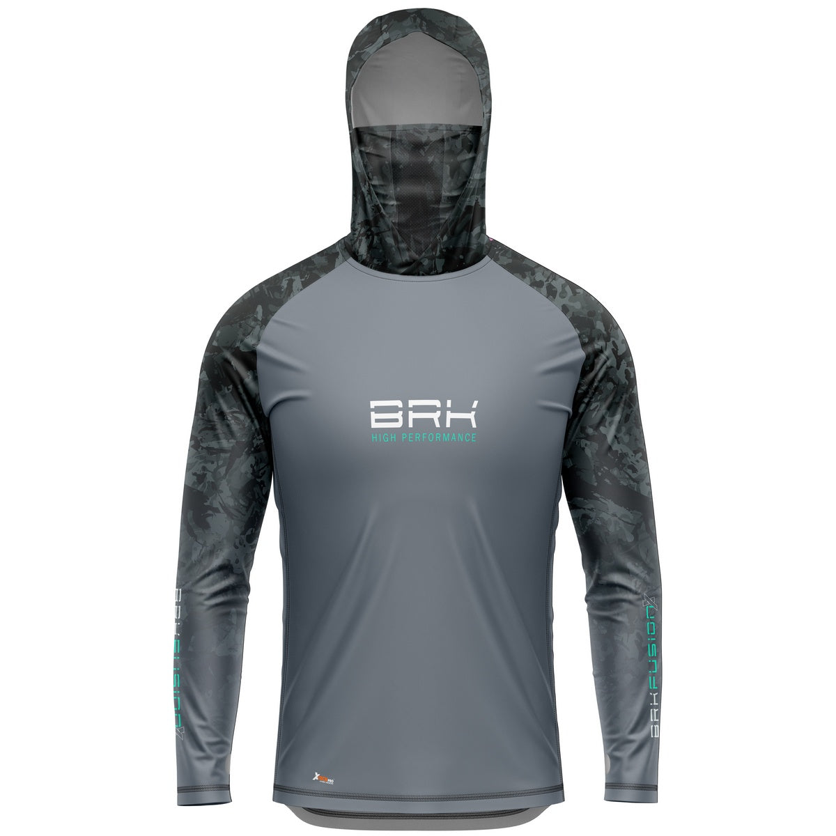 Camisa FusionX Brk Camuflado Preto Cinza com Capuz e Proteção UV50+ - Brk Fishing