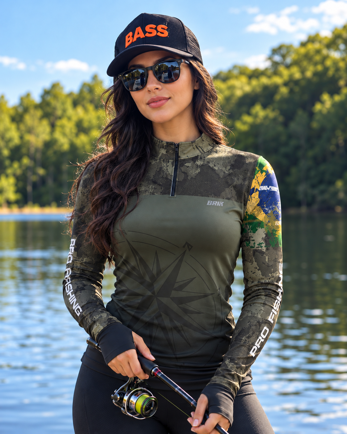 Camisa Feminina Brk Bussola Brasil Camuflada com Proteção Solar UV50+