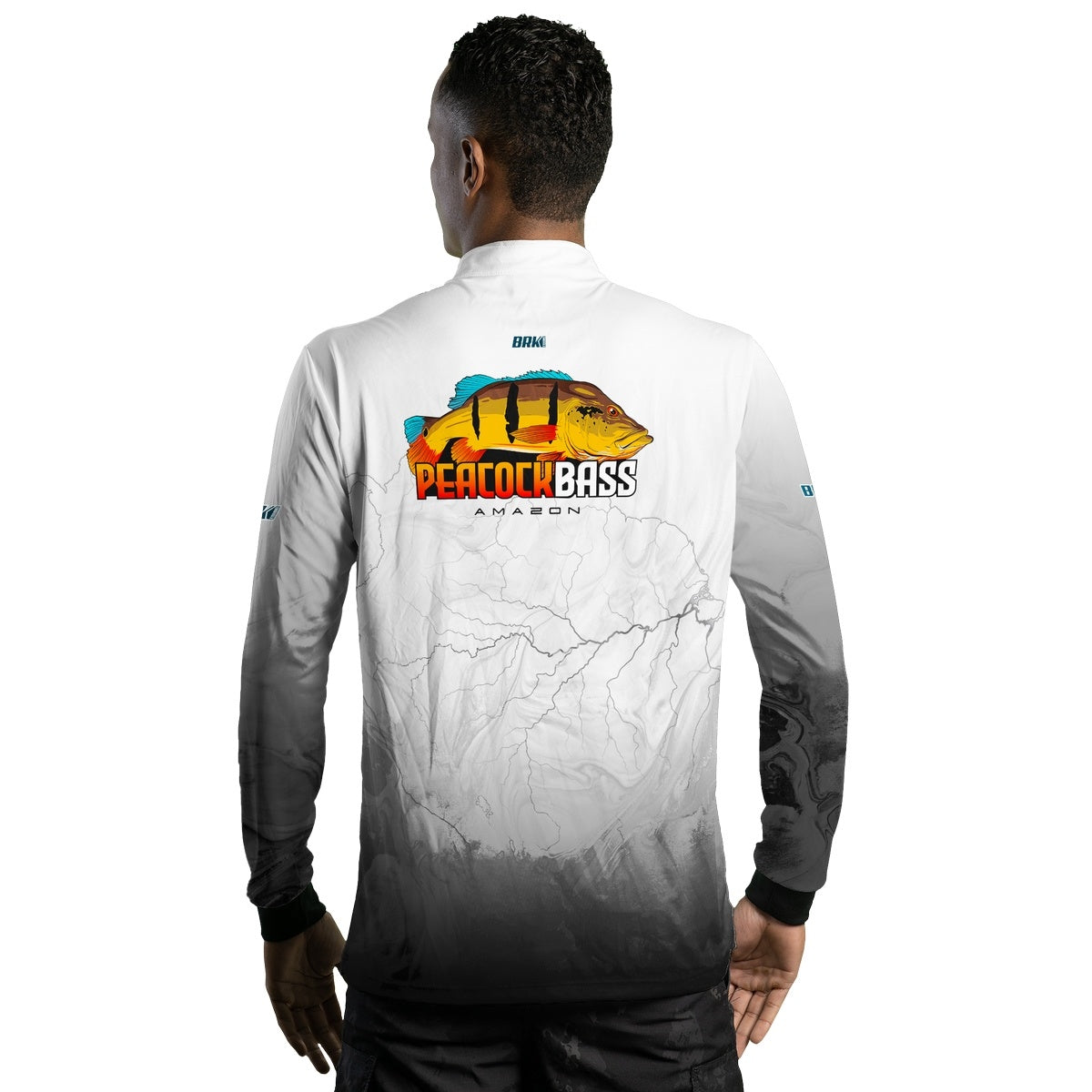 Camisa de Pesca Brk Peacockbass Amazônia Branca com Proteção Solar UV50+ - Brk Fishing