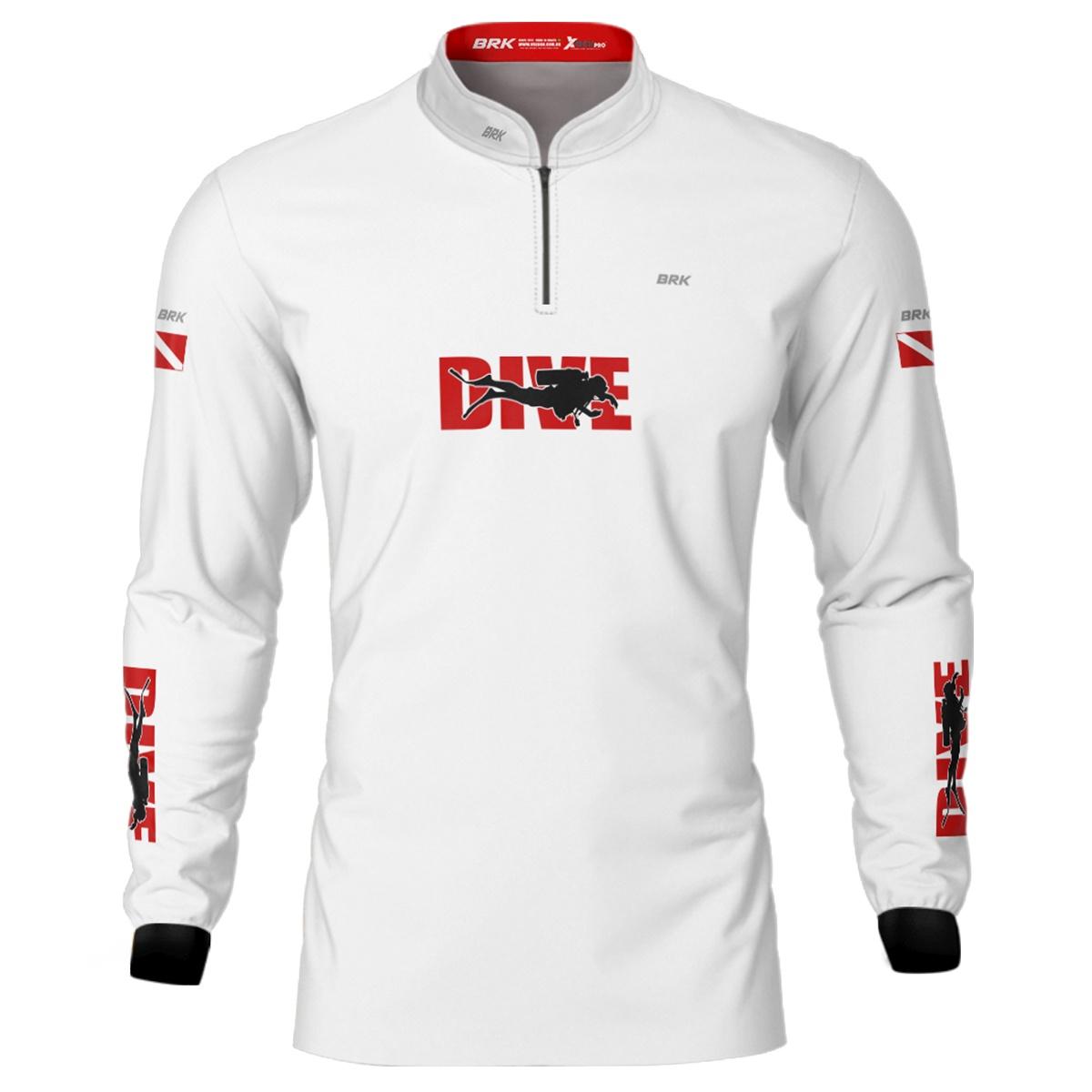 Camisa de Pesca Brk 'Dive' Branca e Vermelha com UV50+ - Brk Fishing