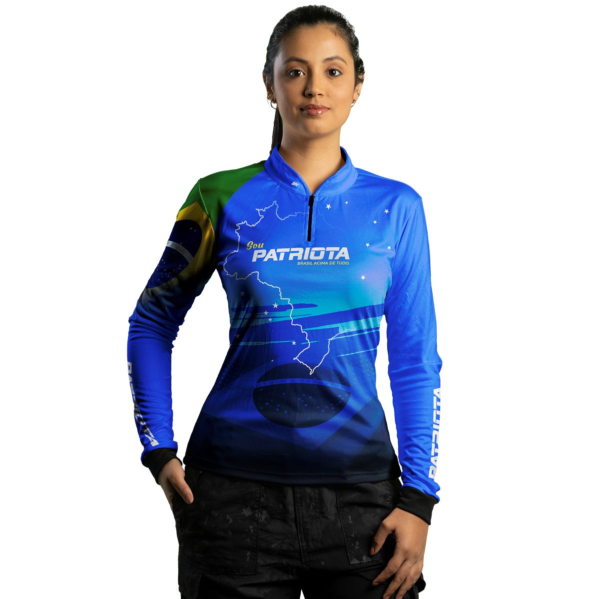 Camisa Agro Brk Básica Patriota Azul Bandeira do Brasil com Proteção UV50+ - Brk Fishing