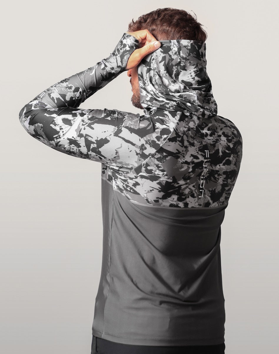 Camisa FusionX Brk Marine Camu Chumbo com Capuz e Proteção UV50+ - Brk Fishing