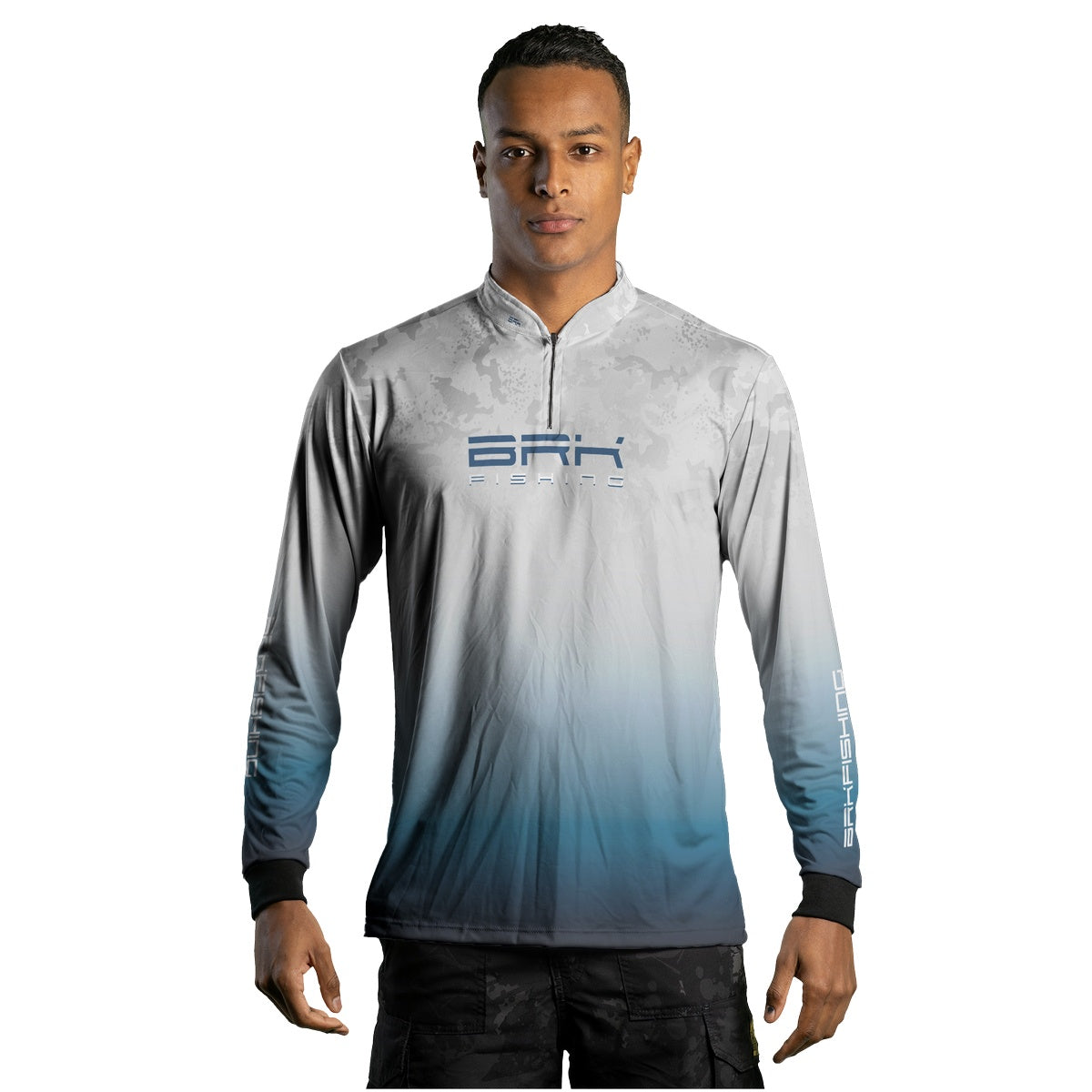 Camisa de Pesca BRK Cinza e Azul Camuflado com Proteção UV50+ Brk Fishing