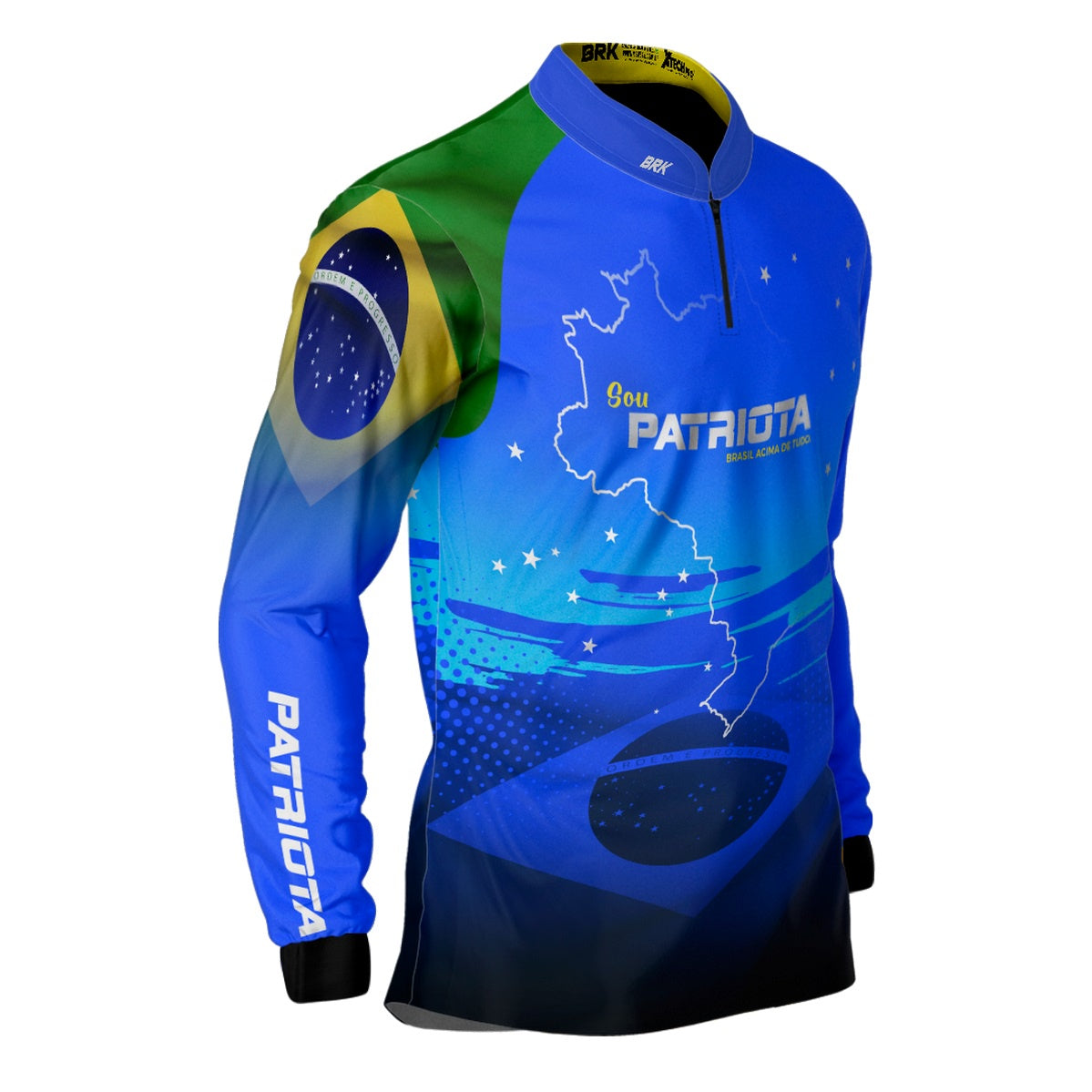 Camisa Agro Brk Básica Patriota Azul Bandeira do Brasil com Proteção UV50+ - Brk Fishing