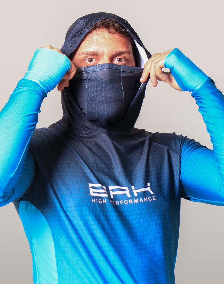 Camisa FusionX Brk Clean Azul Escuro com Capuz e Proteção UV50+ Envio Imediato Brk Fishing