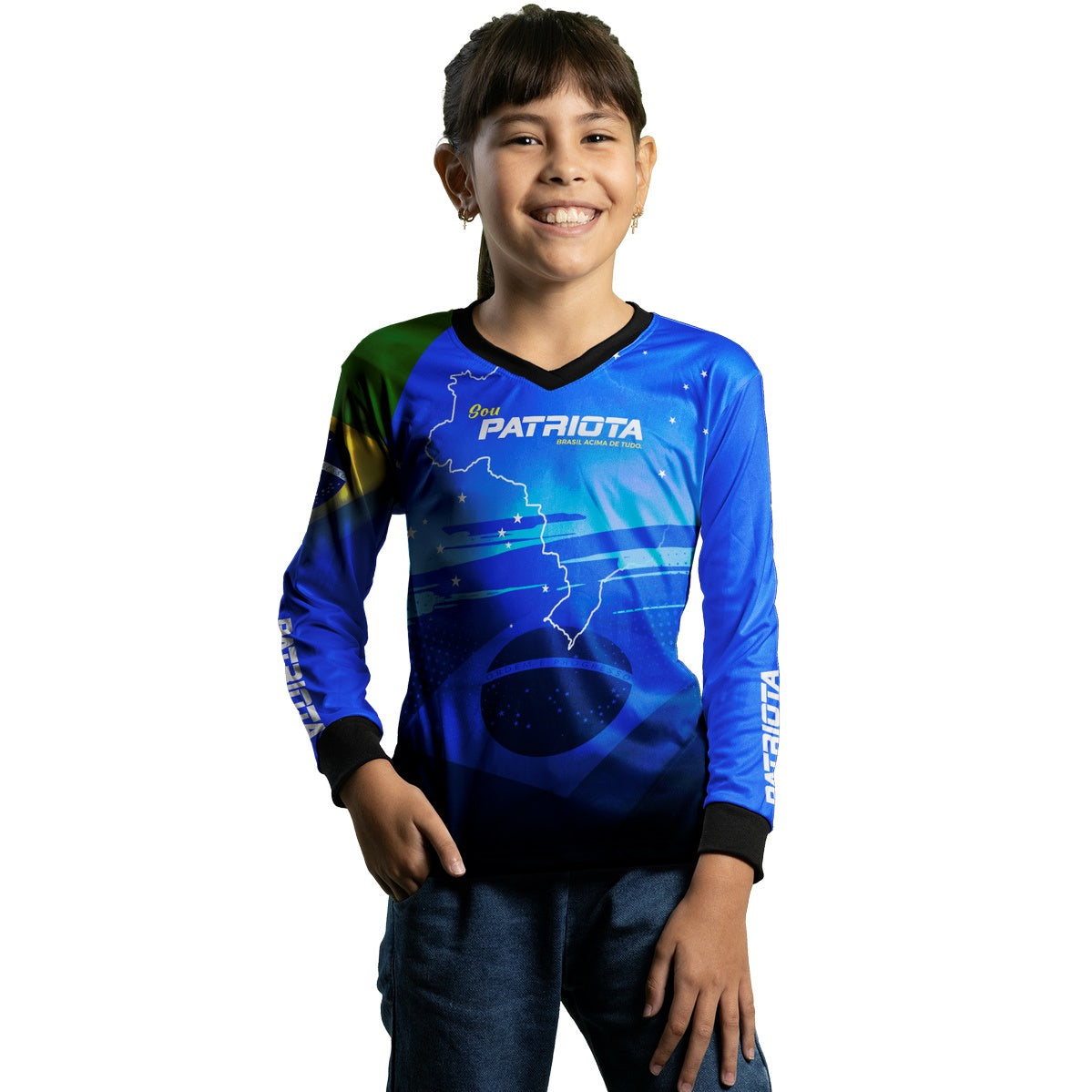 Camisa Agro Brk Básica Patriota Azul Bandeira do Brasil com Proteção UV50+ - Brk Fishing