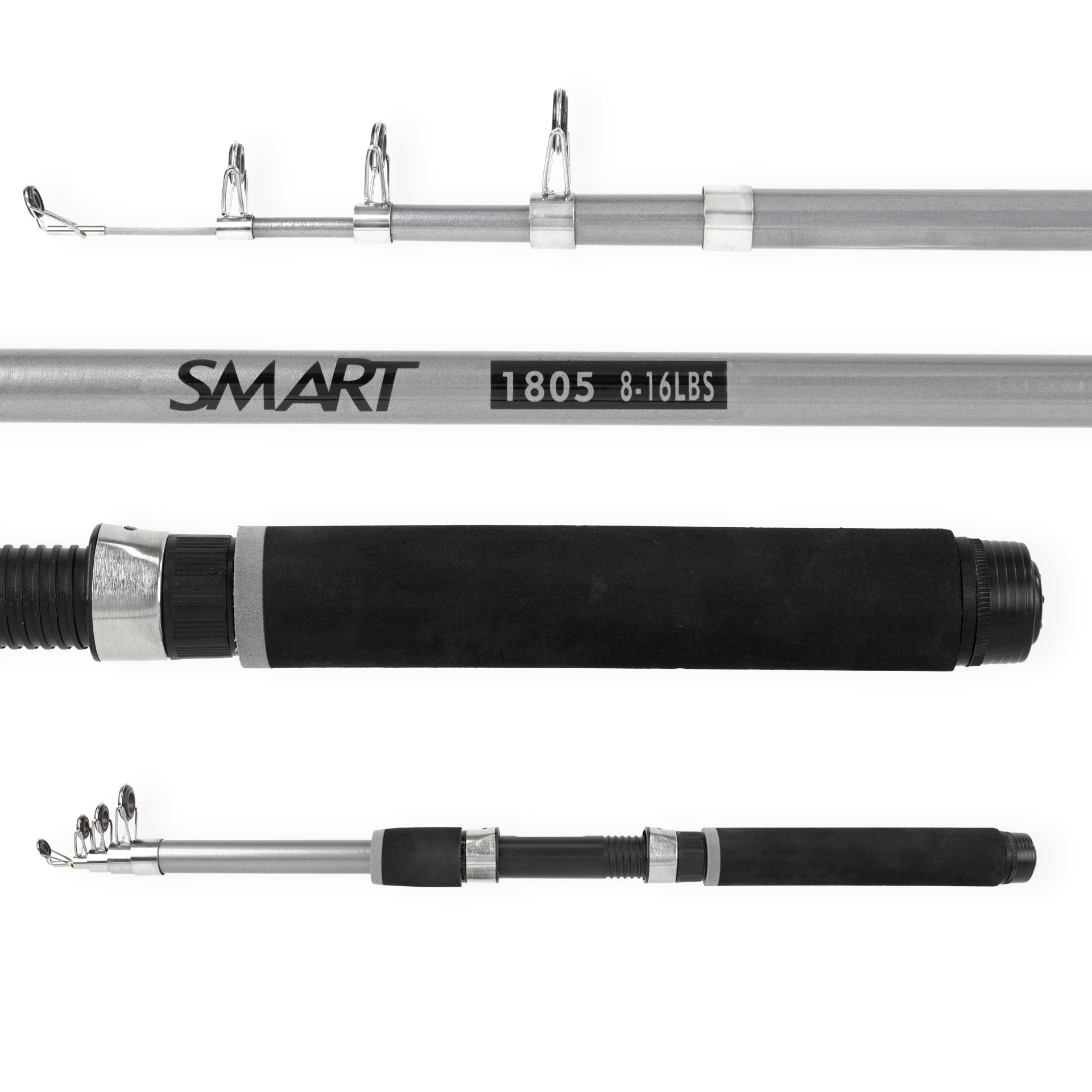 Vara de Pesca Albatroz Telescópica Smart 1805 16lbs 1,80m | Cinza - Molinete (5 partes) - Brk Fishing