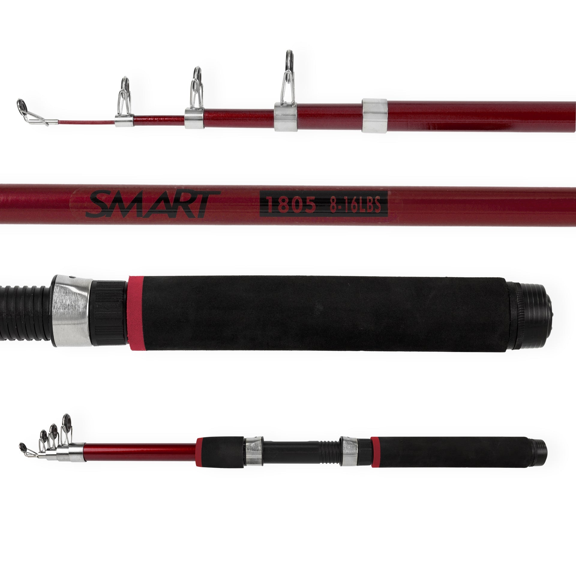 Vara de Pesca Albatroz Telescópica Smart 1805 16lbs 1,80m | Vermelha - Molinete (5 partes) - Brk Fishing