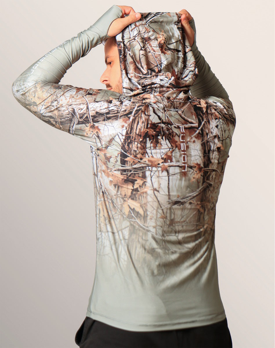 Camisa FusionX Brk Hunter Real Tree Camuflado com Capuz e Proteção UV50+ Envio Imediato Brk Fishing