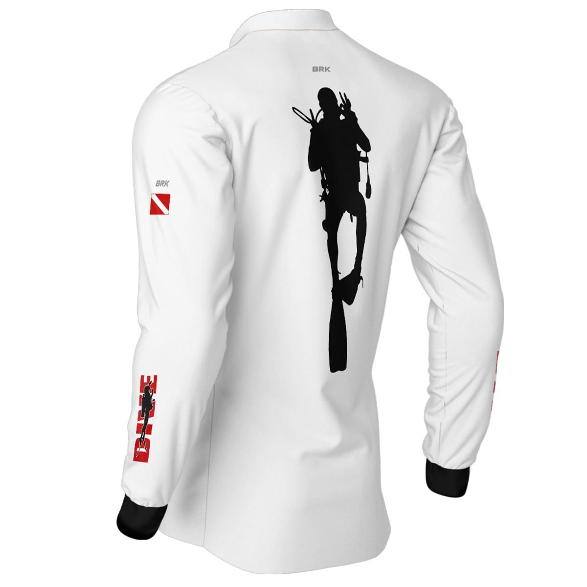 Camisa de Pesca Brk 'Dive' Branca e Vermelha com UV50+ - Brk Fishing