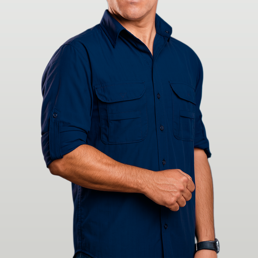 Camisa de Botão Brk Azul com Proteção UV50+ - Brk Fishing