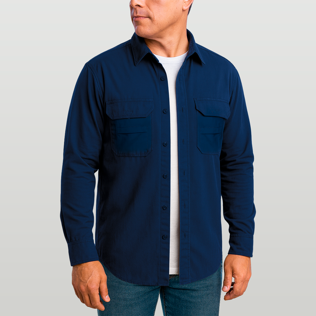 Camisa de Botão Brk Azul com Proteção UV50+ - Brk Fishing