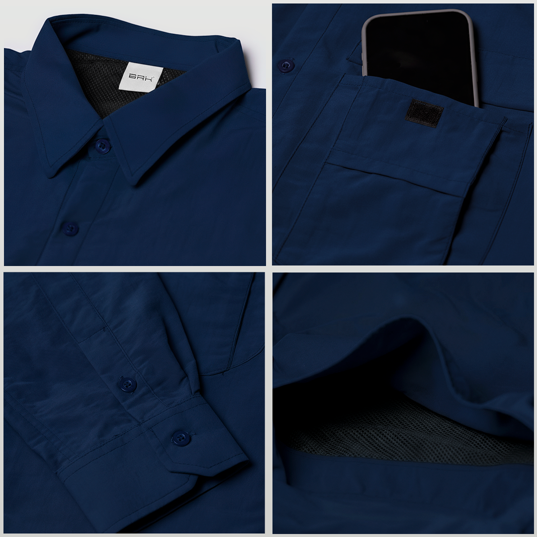 Camisa de Botão Brk Azul com Proteção UV50+ - Brk Fishing