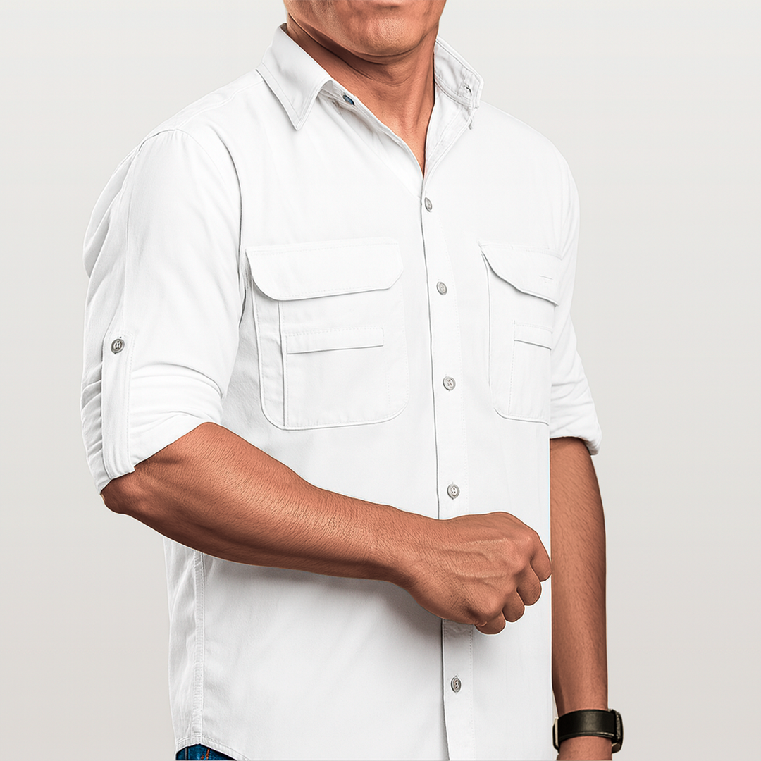 Camisa de Botão Brk Branca com Proteção UV50+ - Brk Fishing