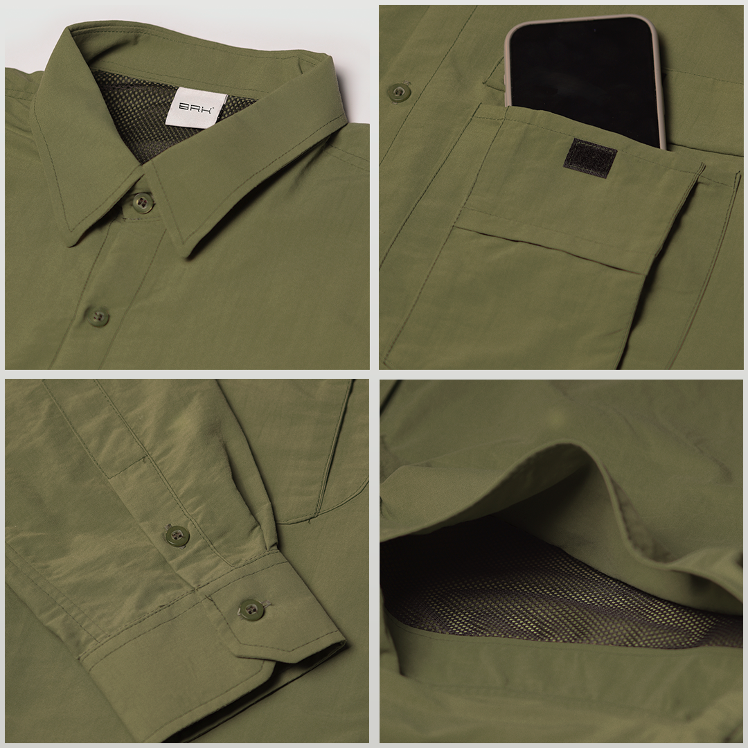 Camisa de Botão Brk Caqui com Proteção UV50+ - Brk Fishing