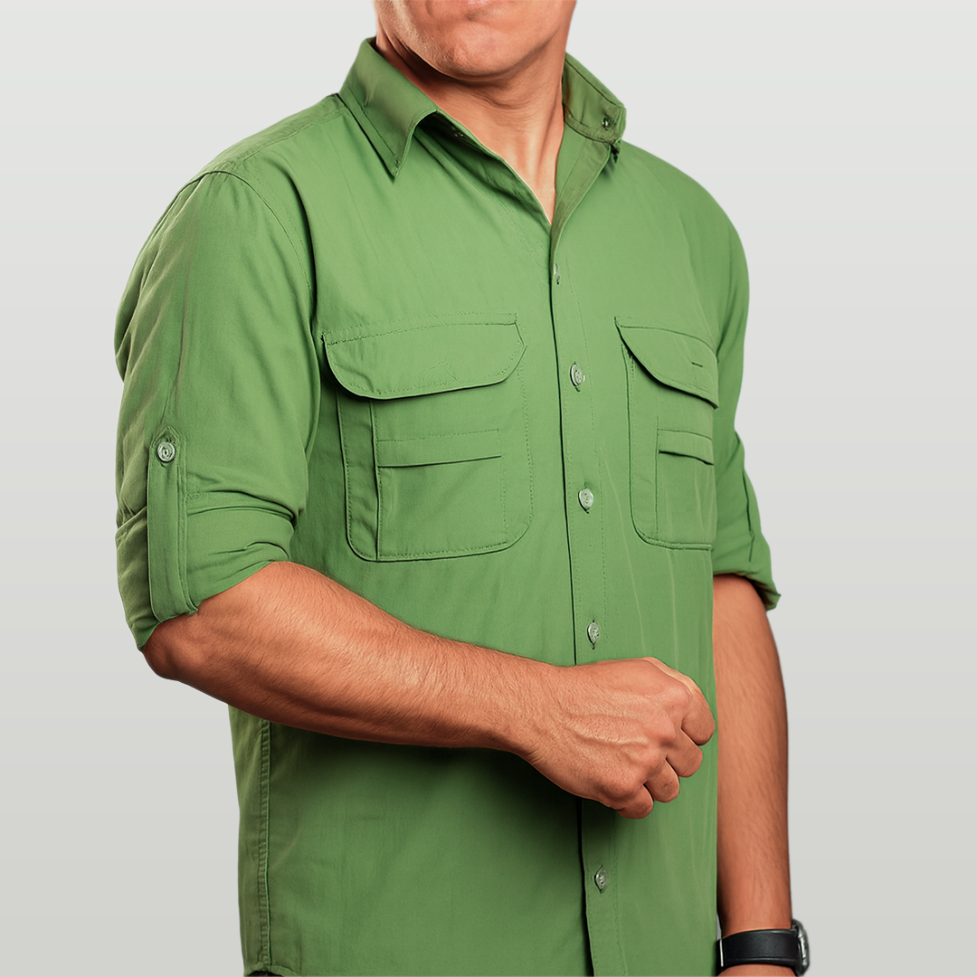 Camisa de Botão Brk Verde Aventura com Proteção UV50+ - Brk Fishing