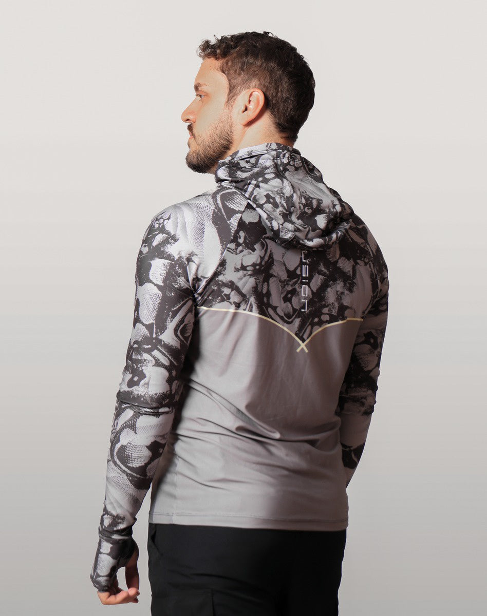 Camisa FusionX Brk Deep Cinza Camuflado com Capuz e Proteção UV50+ Envio Imediato Brk Fishing