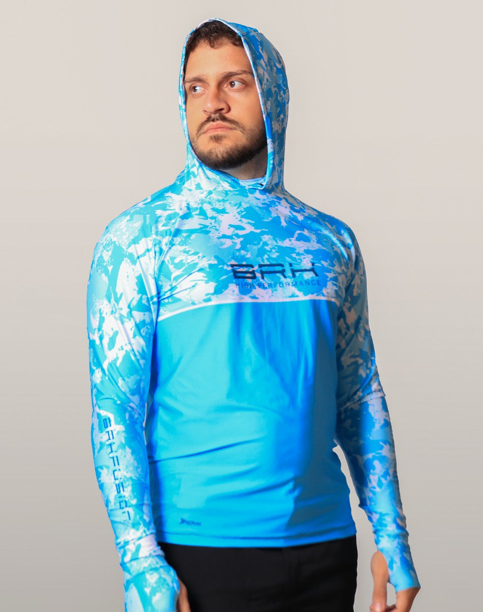 Camisa FusionX Brk Marine Azul Claro com Capuz e Proteção UV50+ - Brk Fishing