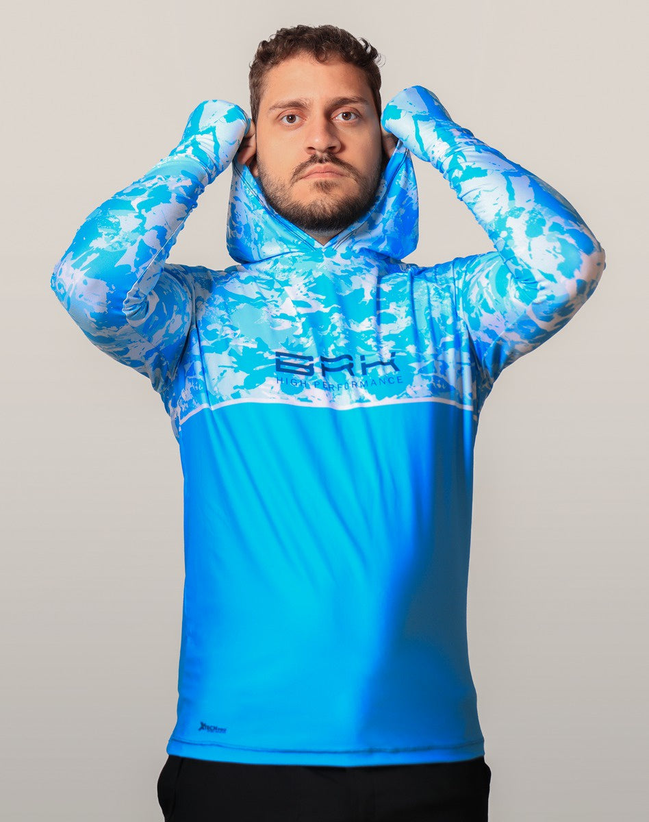Camisa FusionX Brk Marine Azul Claro com Capuz e Proteção UV50+ - Brk Fishing