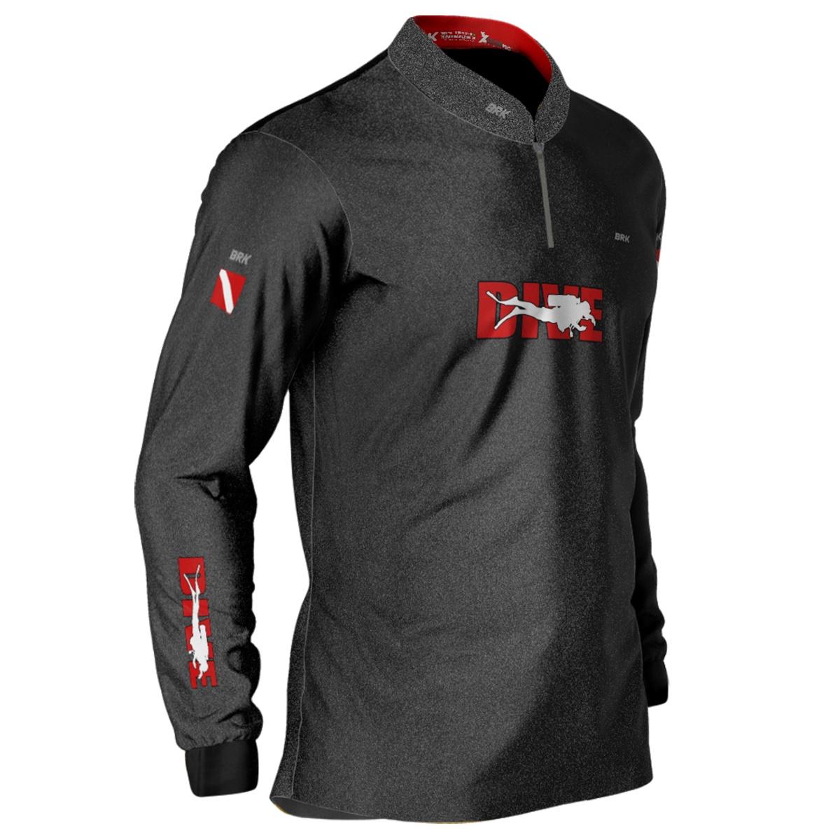 Camisa de Pesca Brk 'Dive' Preta e Vermelha com UV50+ - Brk Fishing