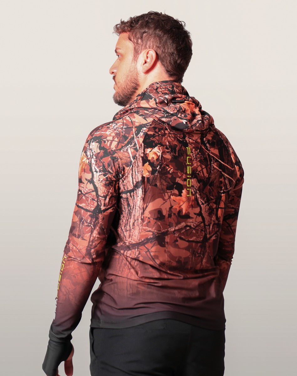 Camisa FusionX Brk Hunter Camuflada Galhos Marrom com Capuz e Proteção UV50+ - Brk Fishing