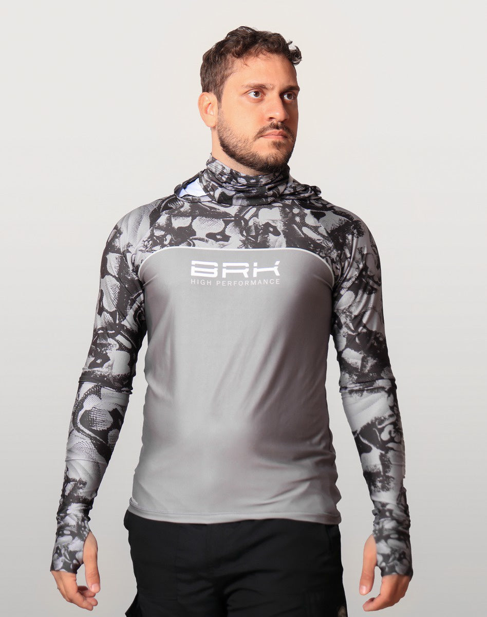 Camisa FusionX Brk Deep Cinza Camuflado com Capuz e Proteção UV50+ Envio Imediato Brk Fishing