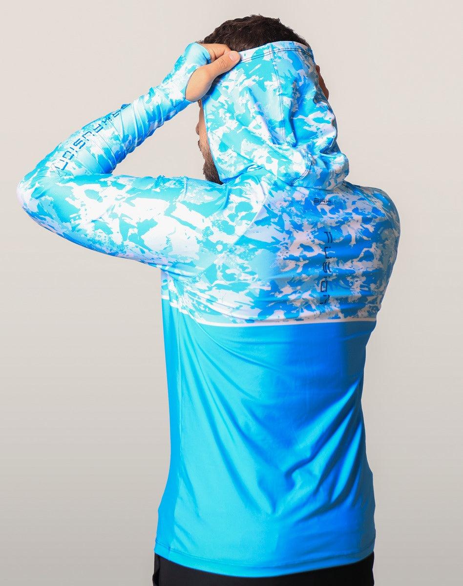 Camisa FusionX Brk Marine Azul Claro com Capuz e Proteção UV50+ - Brk Fishing