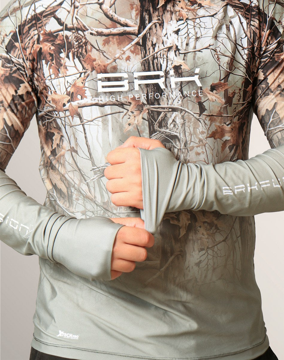 Camisa FusionX Brk Hunter Real Tree Camuflado com Capuz e Proteção UV50+ Envio Imediato Brk Fishing
