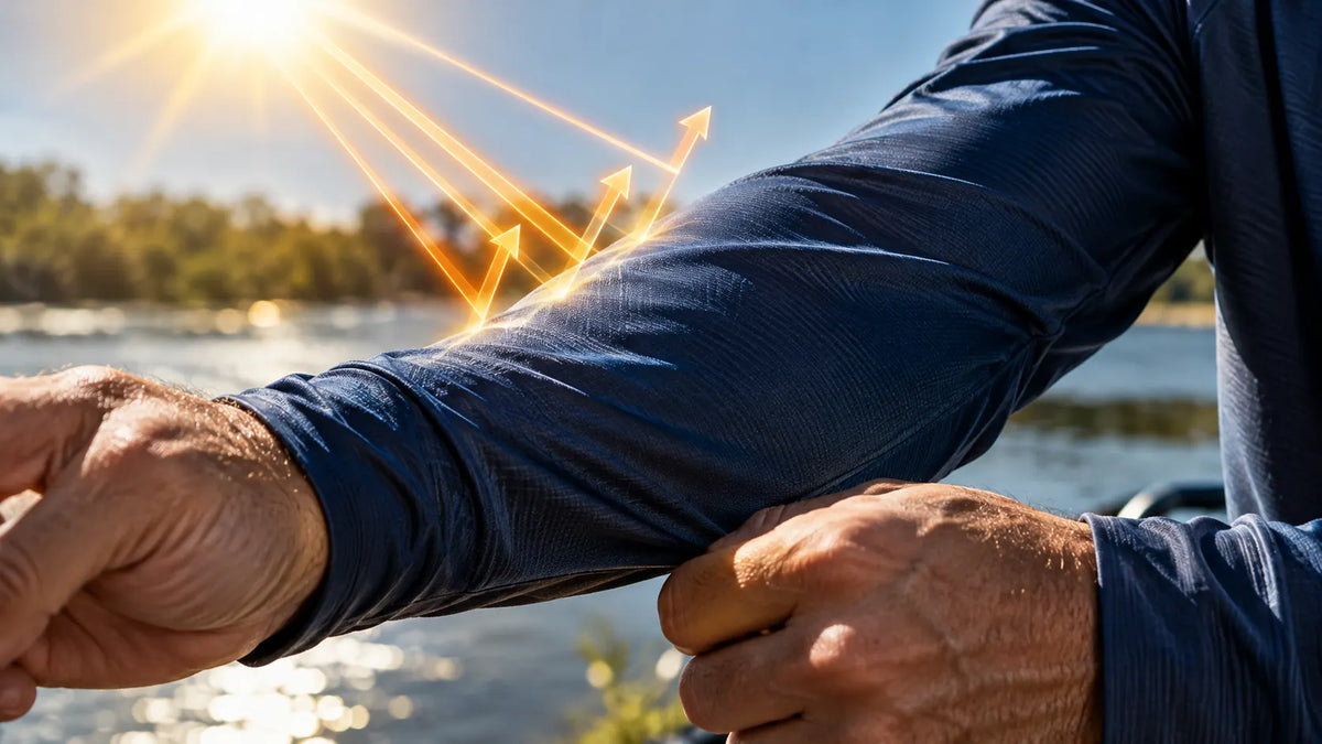 Camisa de pesca com proteção solar UV50+ refletindo os raios do sol