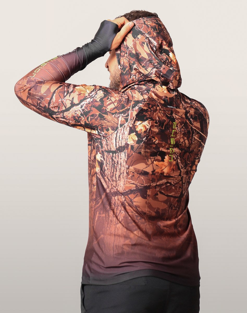 Camisa FusionX Brk Hunter Camuflada Galhos Marrom com Capuz e Proteção UV50+ - Brk Fishing