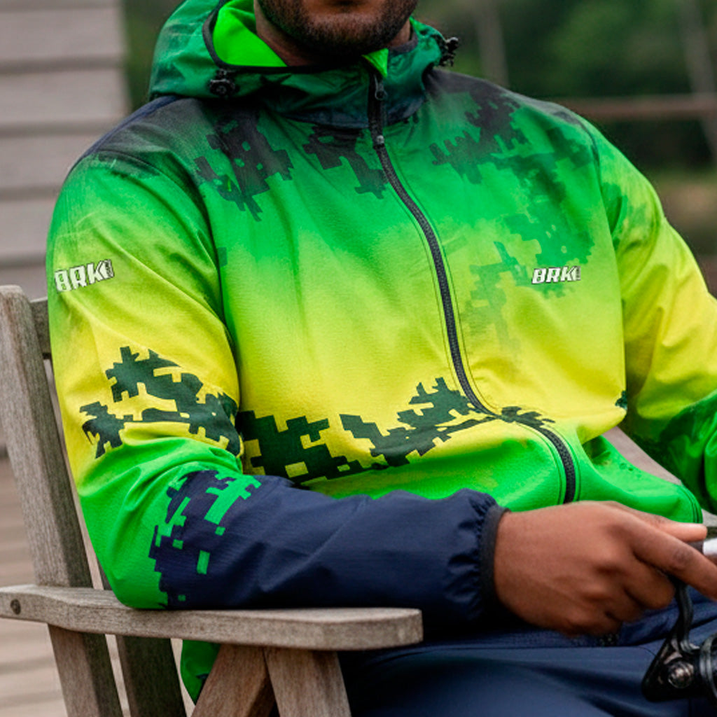 Jaqueta Corta Vento Brk Camuflado Brasil Repelente à Água com UV50 Brk Fishing